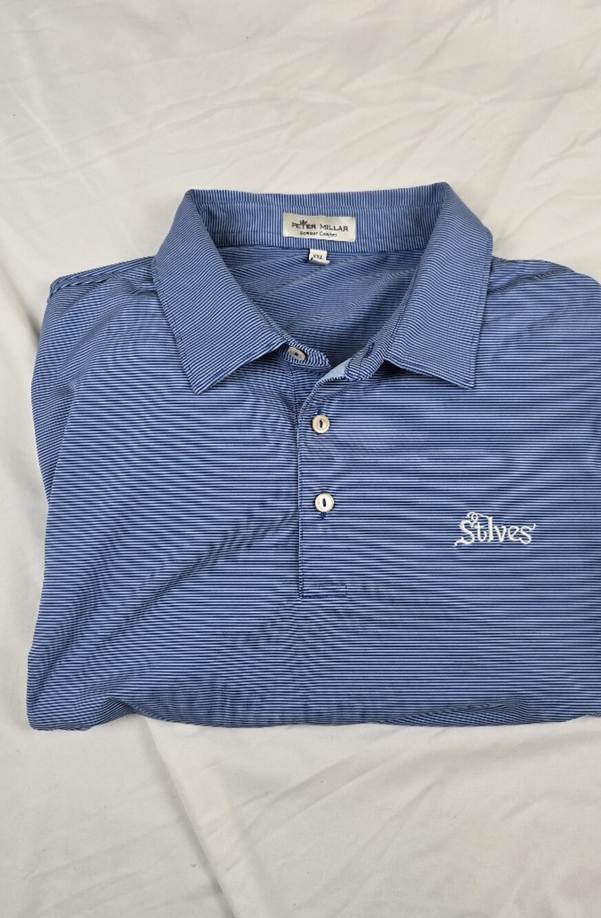 Peter Millar Summer Comfort Men's XXL Blue White Striped St. Ives Golf Polo